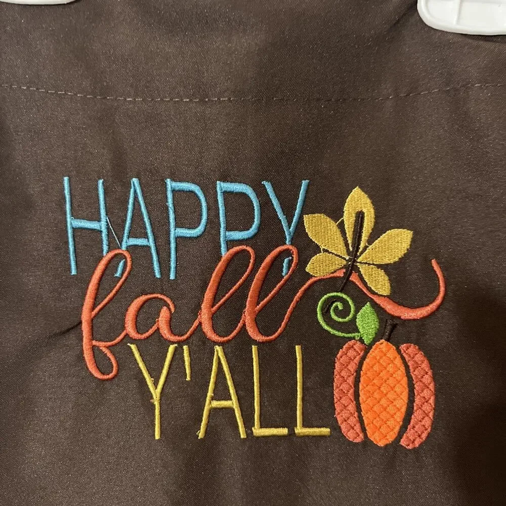Custom Made Kitchen Apron With Embroidery & Removable Towel Washable Happy Fall